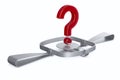 Bear trap and question on white background. Isolated 3D illustration Royalty Free Stock Photo