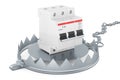 Bear trap with three-pole miniature circuit breaker, 3D rendering