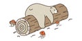 Bear vector logo icon Polar Bear sleep on the log mushroom doodle illustration character cartoon