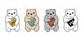 Bear vector polar bear icon eating snack logo ribbon tattoo stamp teddy cartoon character symbol doodle illustration design
