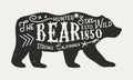 The Bear - vintage poster template. Silhouette of bear with text isolated on a white background. Retro poster with grunge texture. Royalty Free Stock Photo