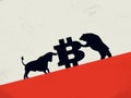 Bear vs bull on bitcoin cryptocurrency market vector concept. Symol of investment, buy, sell strategy, profit and loss. Royalty Free Stock Photo