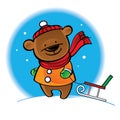 Bear in warm coat with sleigh