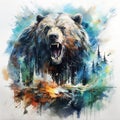 Bear watercolor painting with background predator animals wildlife wild and free wildlife print for t-shirt Royalty Free Stock Photo