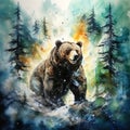 Bear watercolor painting with background predator animals wildlife wild and free wildlife print for t-shirt Royalty Free Stock Photo