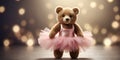 A bear wearing ballet slippers and a tutu, ready for a dance. Royalty Free Stock Photo
