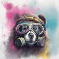 Bear wearing goggles closeup working aviator pilot. Created using ai generative.