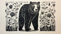 Bold Block Print Of A Bear In The Mountains
