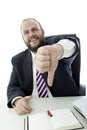 Beard business man at desk thumb down Royalty Free Stock Photo