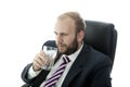 Beard business man drink glass water while work Royalty Free Stock Photo