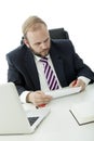 Beard business man sign contract at desk