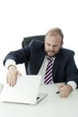 Beard business man want to crash laptop Royalty Free Stock Photo