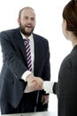 Beard business man and woman handshake