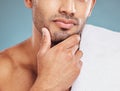 Beard grooming, care and face of man satisfied with facial cleaning routine, self care treatment and beauty spa Royalty Free Stock Photo