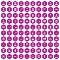 100 beard icons hexagon violet