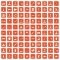 100 beard icons set grunge orange