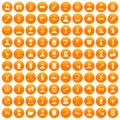 100 beard icons set orange Royalty Free Stock Photo