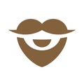 Beard lover logo design template elements, man mustache icon, beard with heat shape symbol