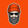 BEARD MAN WITH BEANIE HAT LOGO VECTOR ILLUSTRATION Royalty Free Stock Photo