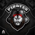 Beard man face with cocked hat. Logo for any sport team pirates