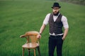 Beard man in field lonley Royalty Free Stock Photo
