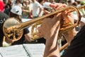 Beard Man Playng Brass Lacquered Trumpet