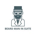 Beard man in suite line icon, vector. Beard man in suite outline sign, concept symbol, flat illustration