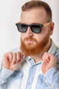 Beard man in sunglasses and denim shirt Royalty Free Stock Photo