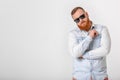 Beard man in sunglasses and denim shirt Royalty Free Stock Photo