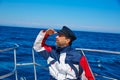 Beard sailor cap man sailing sea ocean in a boat Royalty Free Stock Photo