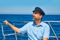 Beard sailor cap man sailing sea ocean in a boat Royalty Free Stock Photo