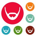 Beard and whiskers icons circle set vector