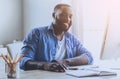 Beard Young Afro-american Man Working wih Computer Royalty Free Stock Photo