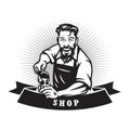 Bearded Barista Man Making Coffee Latte Art Cafe Logo Design Template