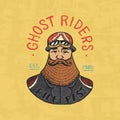 Bearded biker templates. Motorcycles club. Vintage custom emblem, label badge for t shirt. Monochrome retro style