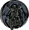 Bearded biker type driving chopper motorcycle Royalty Free Stock Photo