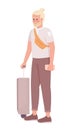 Bearded blond adventurer with phone and baggage semi flat color vector character