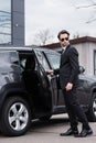 bearded bodyguard in suit and sunglasses Royalty Free Stock Photo