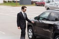 bearded bodyguard in suit and sunglasses Royalty Free Stock Photo