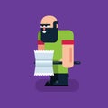 A bearded, brutal lumberjack with an ax. Game character design. Flat cartoon style. Vector illustration