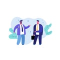 Bearded business male in suit talking with colleague vector graphic flat illustration