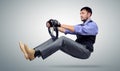 Bearded Businessman car driver with a steering wheel Royalty Free Stock Photo