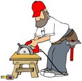 Bearded carpenter using a circular saw