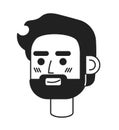 Bearded caucasian adult guy black and white 2D vector avatar illustration