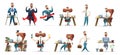 Bearded charming business men in different situations and poses. Manager character design. Businessman collection.