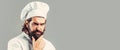 Bearded chef, cooks or baker. Bearded male chefs isolated. Cook hat. Confident bearded male chef in white uniform Royalty Free Stock Photo