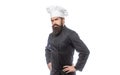 Bearded chef, cooks or baker. Bearded male chefs isolated. Cook hat. Confident bearded male chef in white uniform Royalty Free Stock Photo