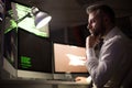 Bearded Coder Concentrated on Work