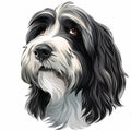 Bearded Collie Dog on a white , cartoon colored, close portrait, sketch style