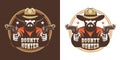 Bearded cowboy with guns - vintage wild west emblem